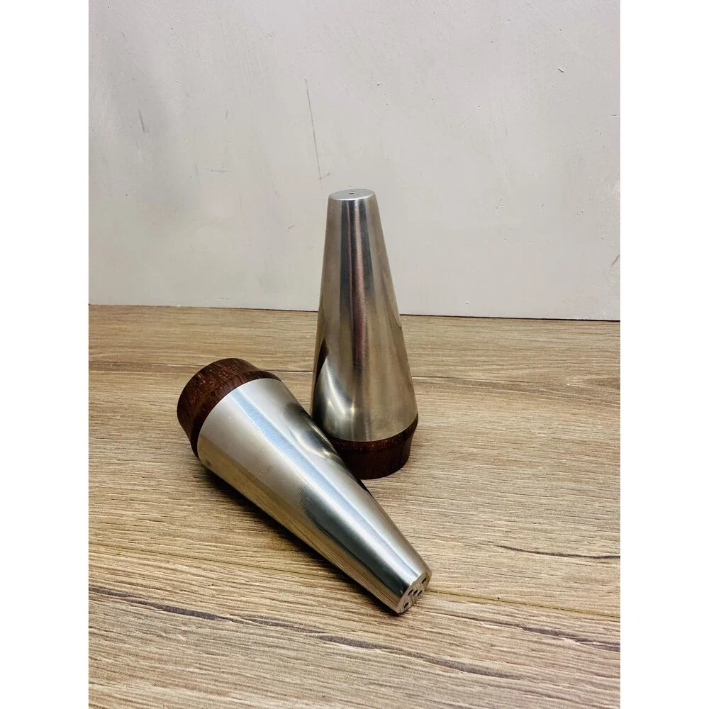 Vintage Danish Lundtofte Lone Sachs MCM Cone Salt & Pepper Stainless and Walnut
